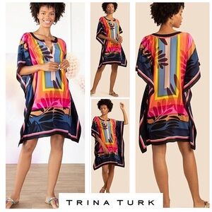 Trina Turk 100% Silk Theodora Tunic Dress Coverup XS/S in Island Dream‎
